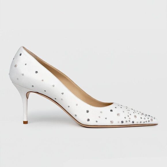 "Love Wins" White Leather Pumps with Sparkles - Picture 6 of 10